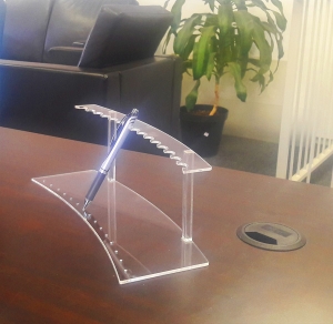 Custom laser cut pen holder in clear acrylic